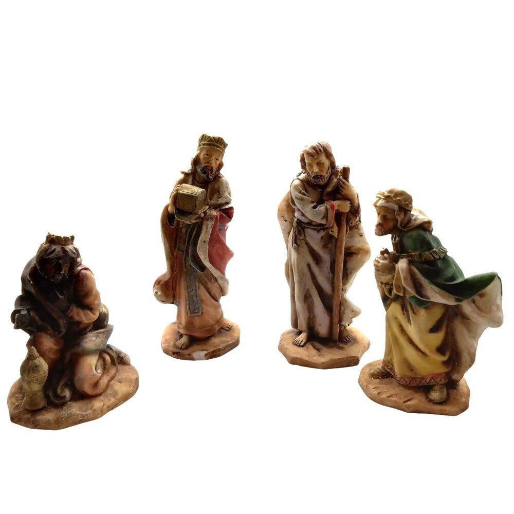 Hand-Painted Resin Nativity Set Of 4 Wise Men Figurines Christmas Vintage